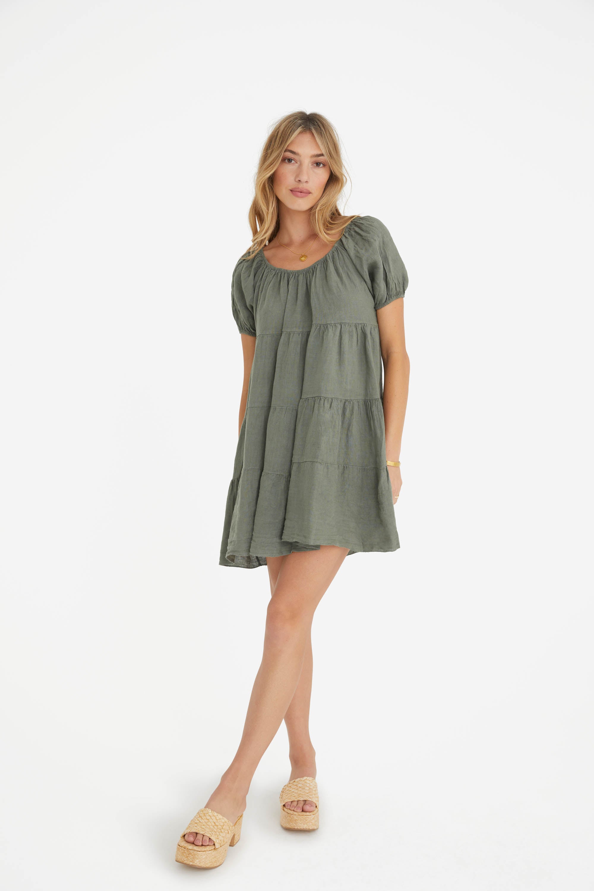 The Sabrina Linen Dress in Olive