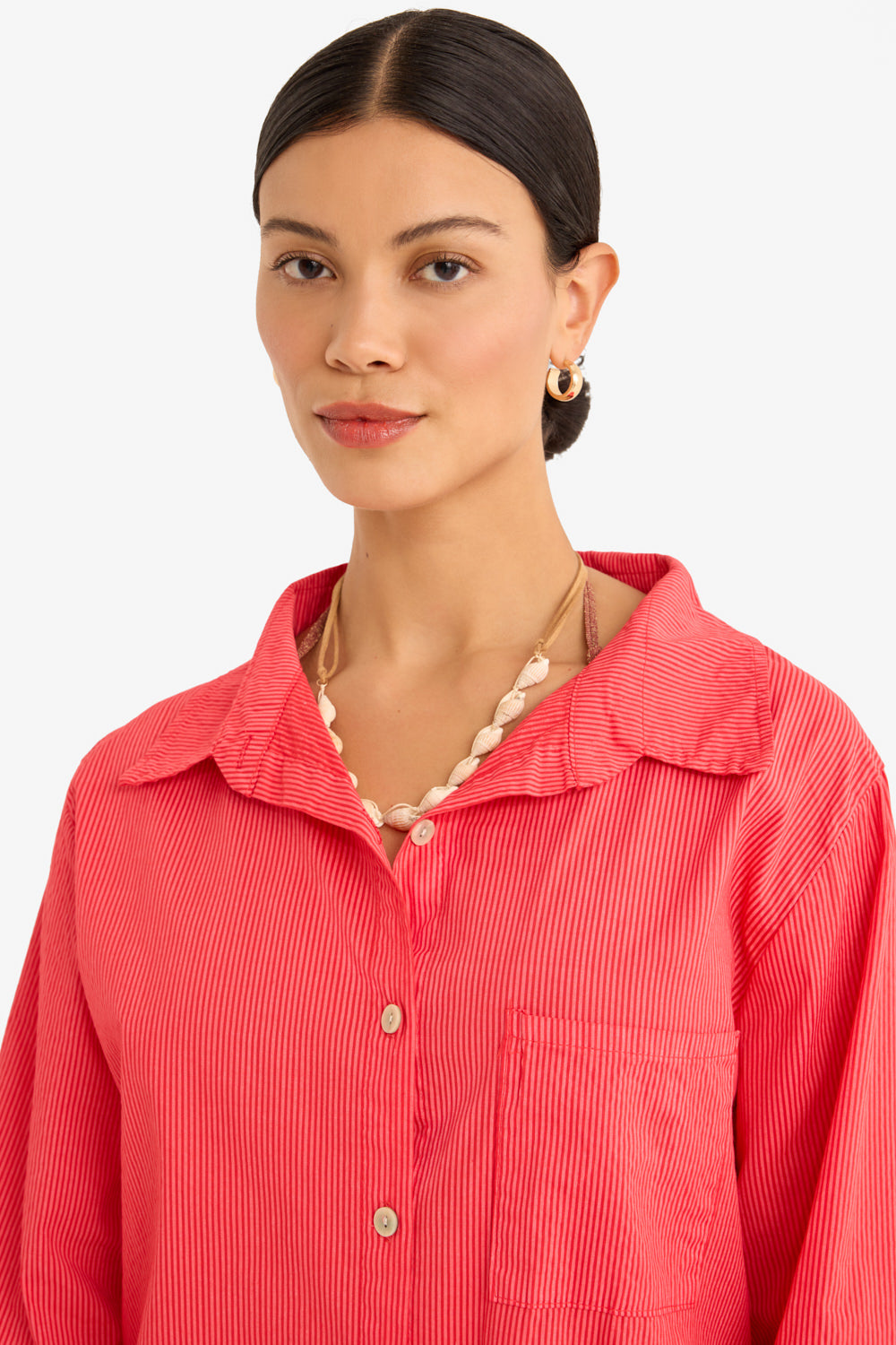 The Playa Poplin Shirt in Red Stripes