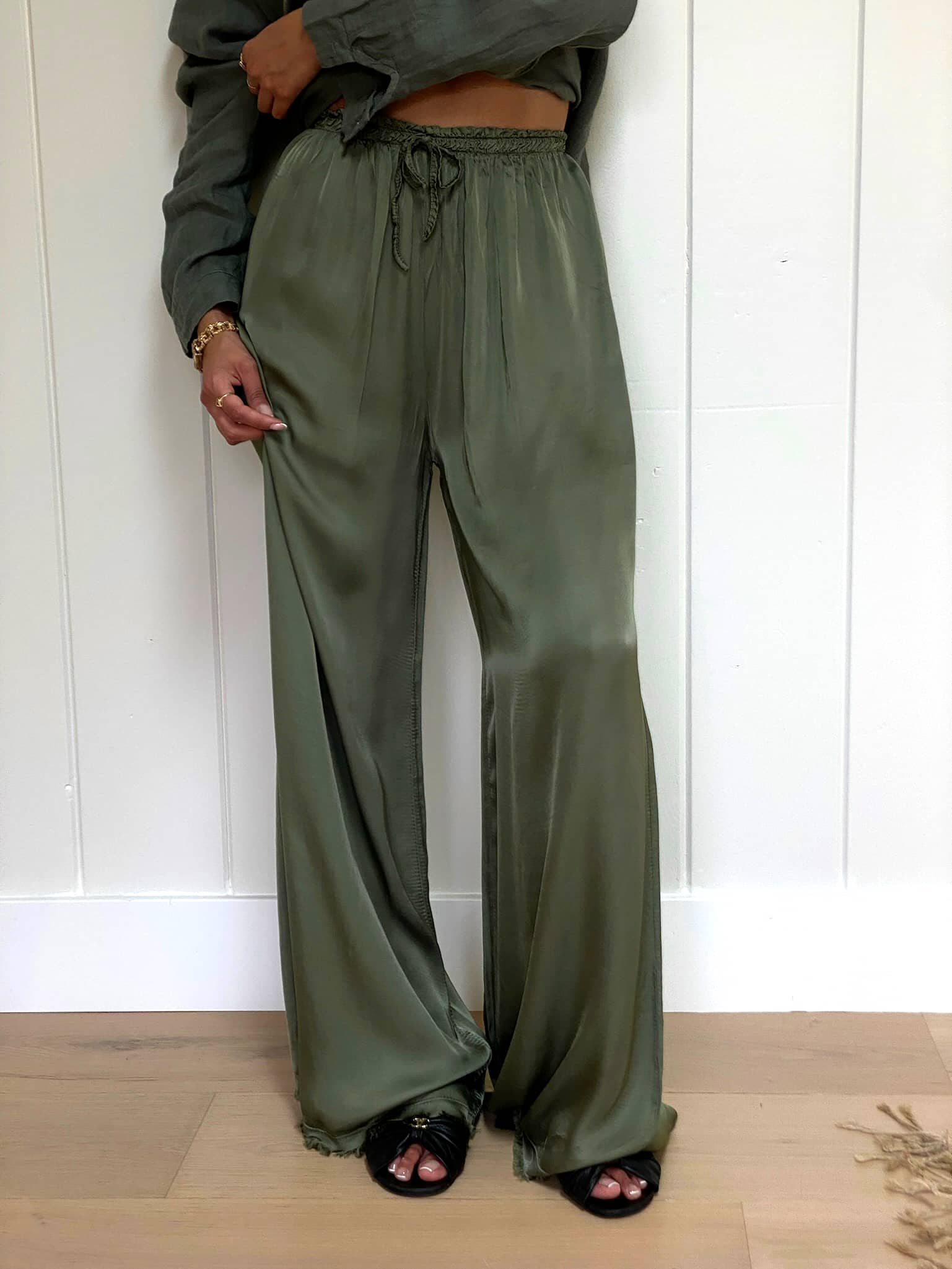 The Rising Satin Pants in Olive - March The Rising Satin Pants in Olive - March