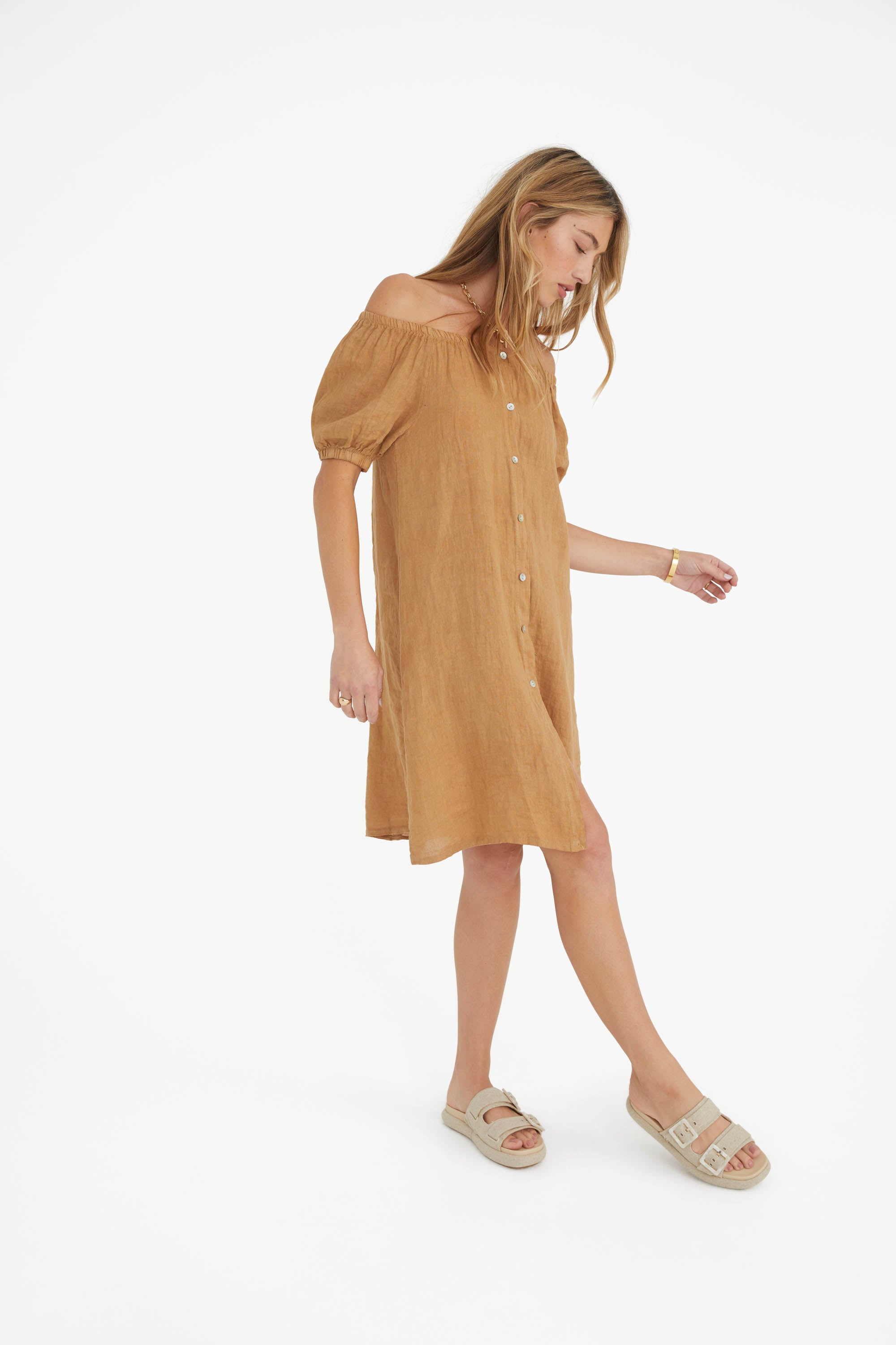 The Antibes Linen Dress in Camello