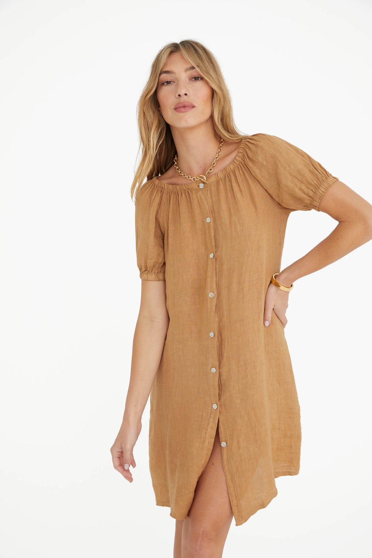 The Antibes Linen Dress in Camello