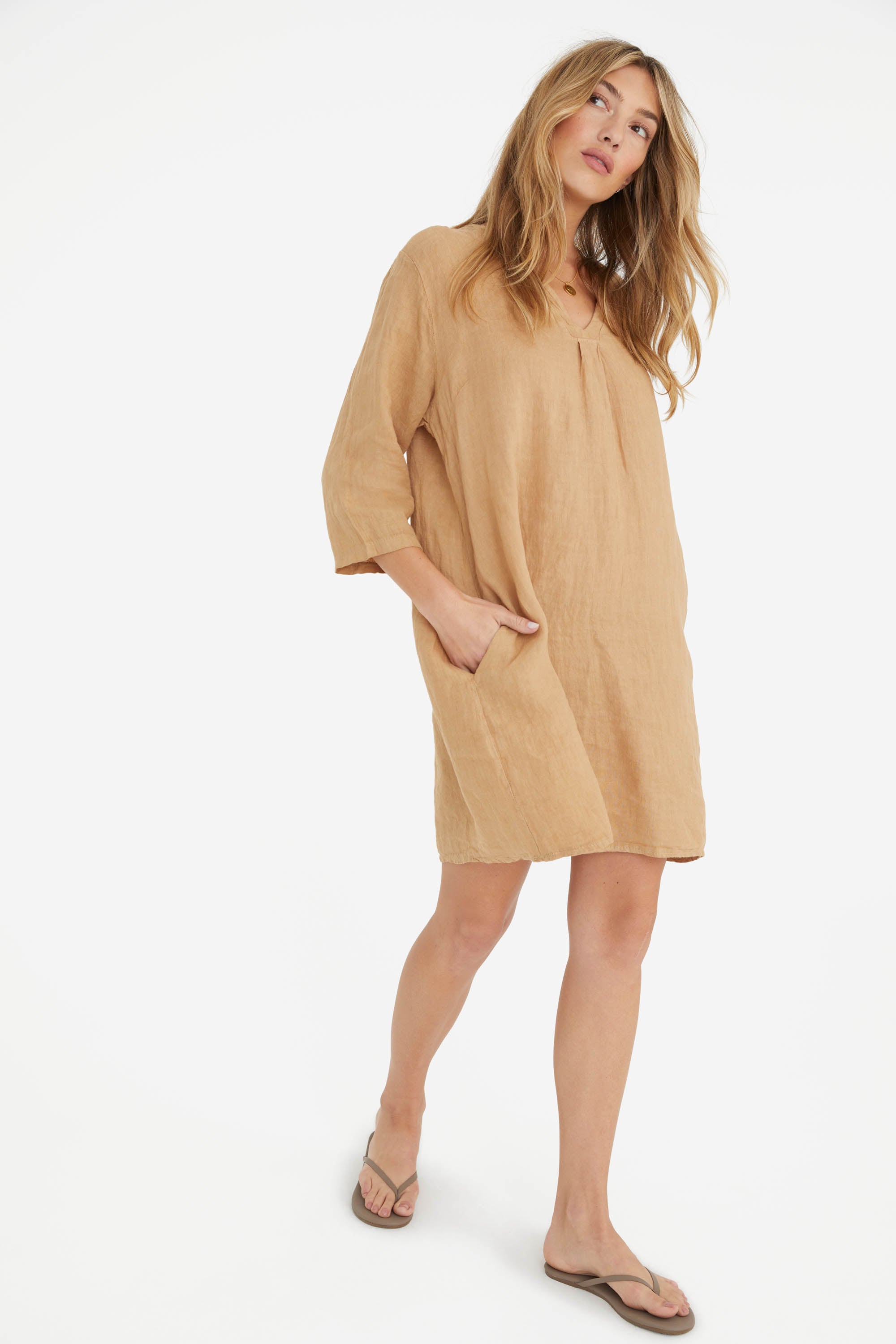 The Katy Linen Dress in Camello