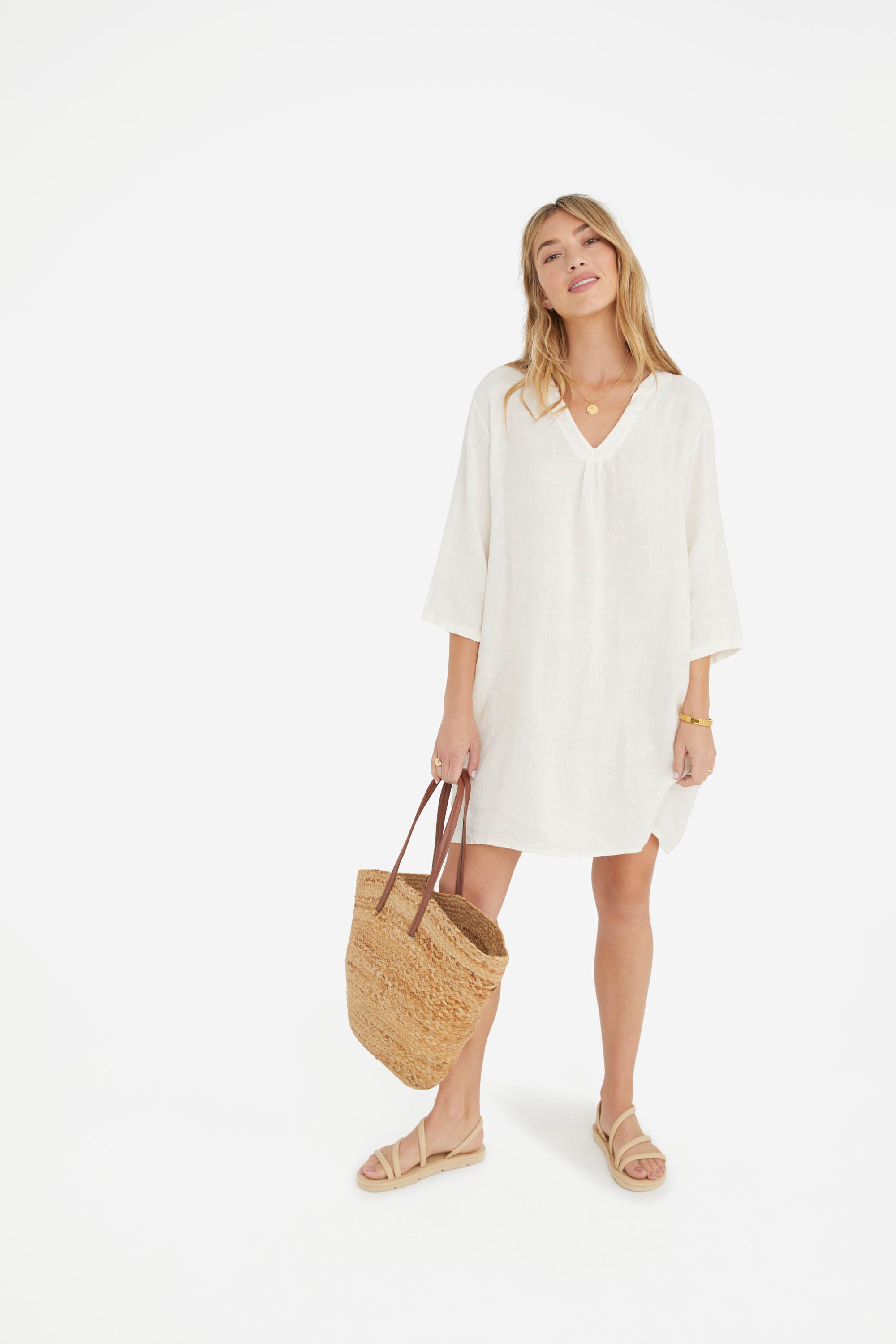 The Katy Linen Dress in Ecru