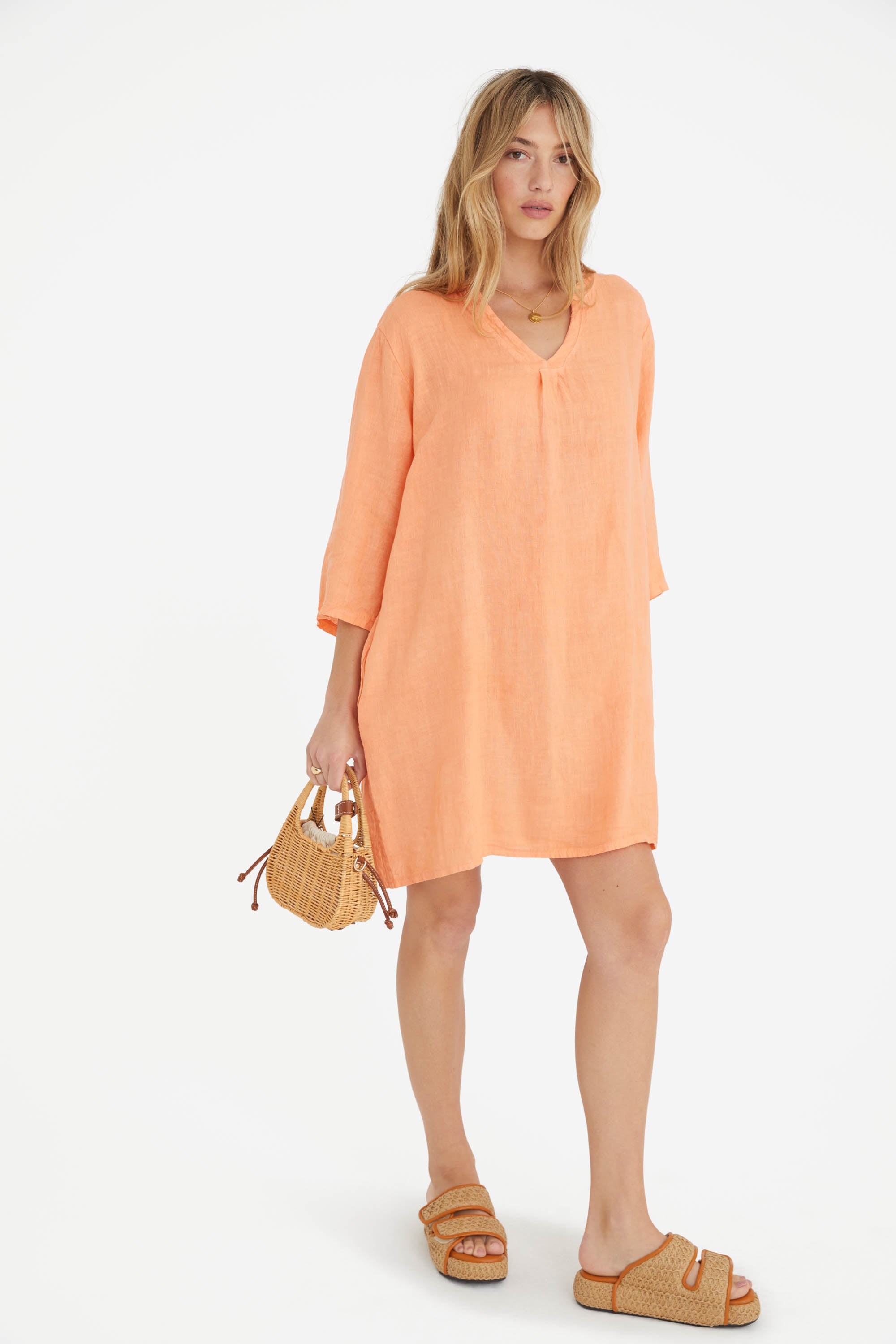 The Katy Linen Dress in Coral