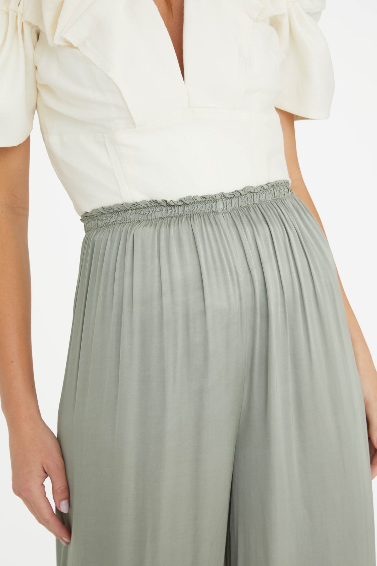 The Rising Satin Pants in Sage