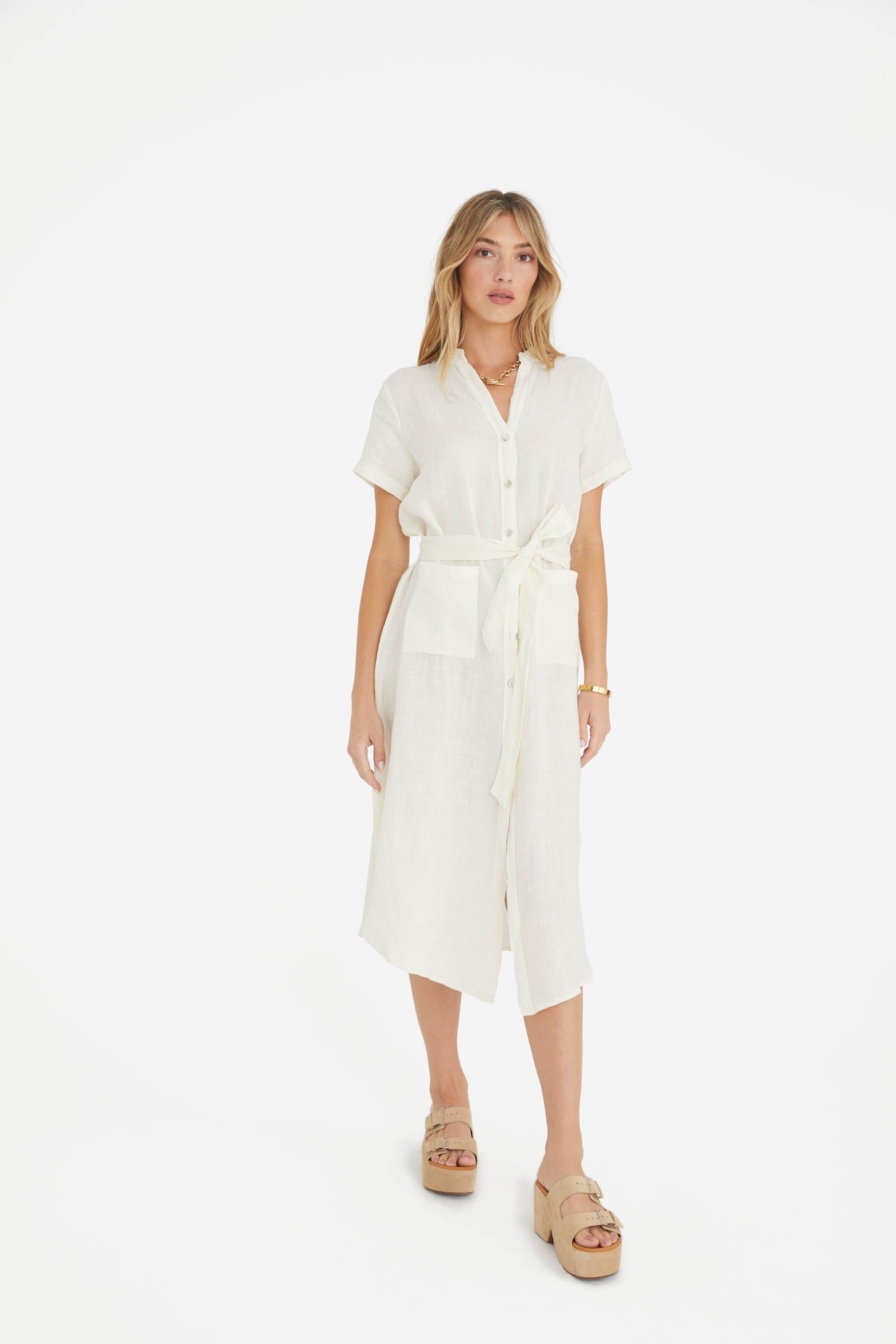 The Rosemary Linen Dress in Ecru