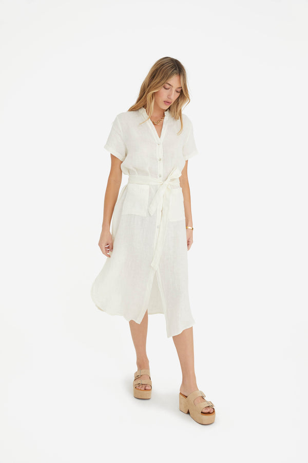 chinese dress ladies Labeca Sadie Ecru Linen Wrap Mini Dress