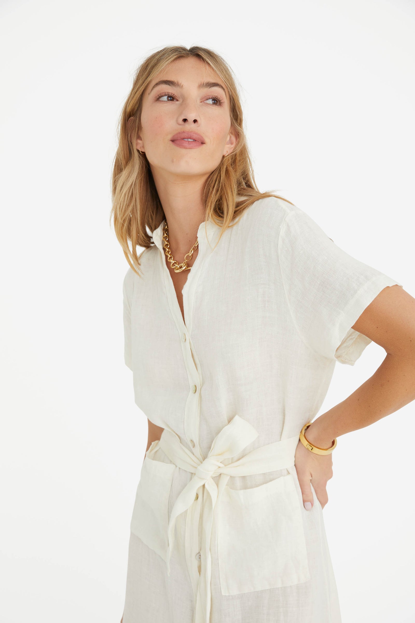 The Rosemary Linen Dress in Ecru
