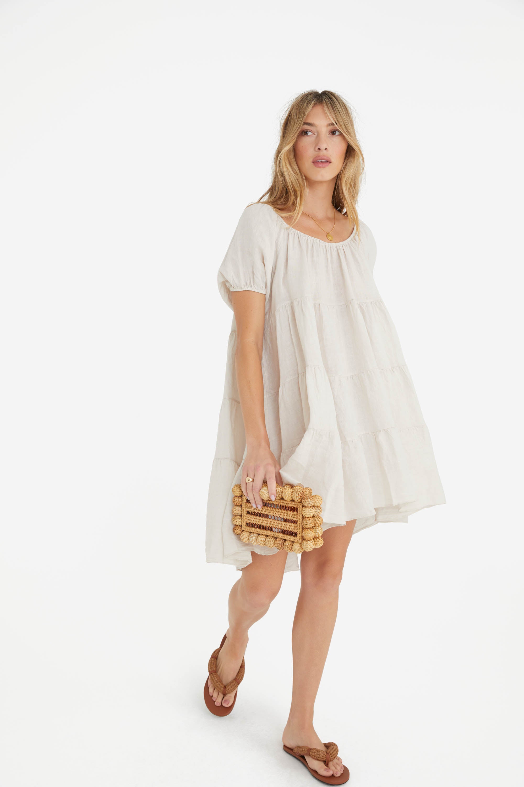 The Sabrina Linen Dress in Beige