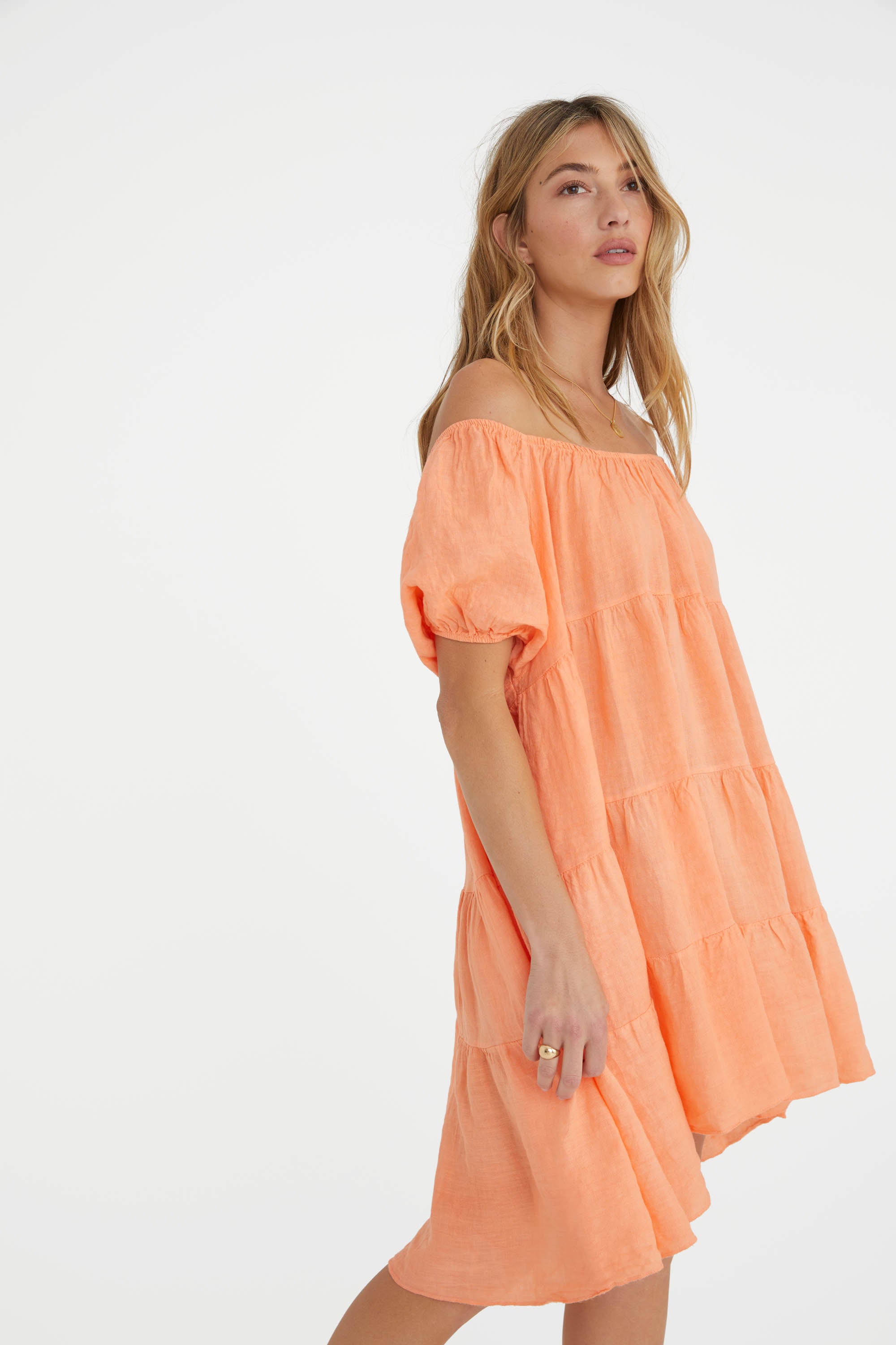 The Sabrina Linen Dress in Coral